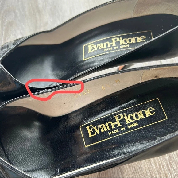 Evan Picone Black Full Leather Peep Toe Pumps Made in Spain - Picture 14 of 14
